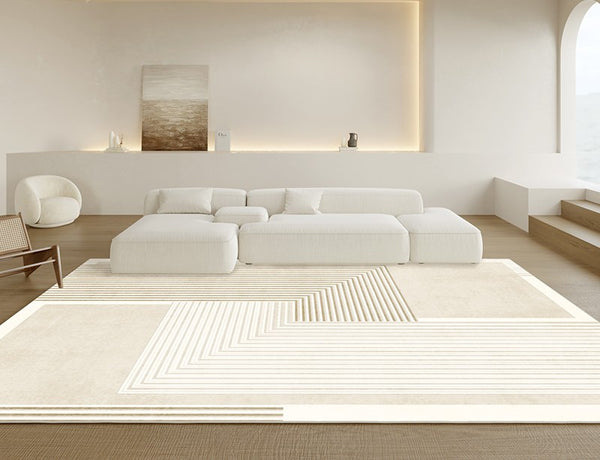 Cream Floor Carpets for Living Room, Dining Room Modern Rugs, Modern Living Room Rug Placement Ideas, Soft Contemporary Rugs for Bedroom-Paintingforhome