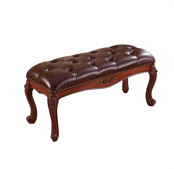 Dark Brown Leather Stool, Genuine Leather Solid Wood Entry Bench, Vintage Dressing Table Stool, Rubber Wood Footstool, Farmhouse Entryway Bench, Leather Lounge Chair Modern-Paintingforhome