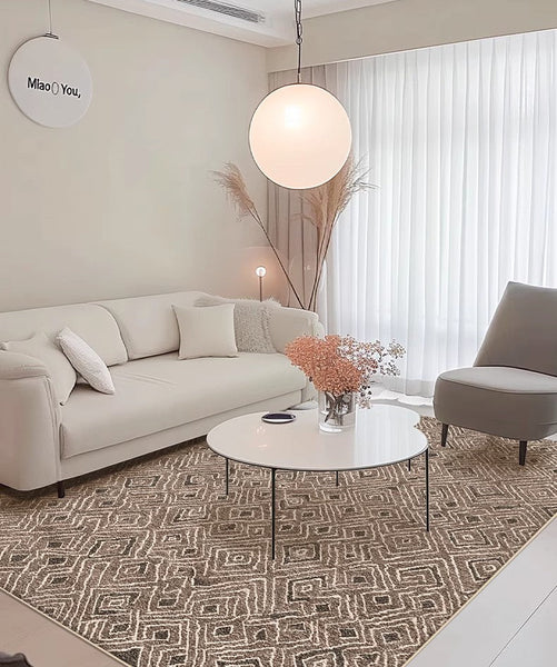 Large Modern Rugs for Living Room, Brown Modern Rug Ideas for Bedroom, Abstract Geometric Modern Rugs, Modern Rugs for Dining Room-Paintingforhome