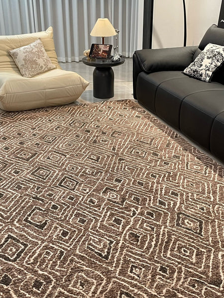 Large Modern Rugs for Living Room, Brown Modern Rug Ideas for Bedroom, Abstract Geometric Modern Rugs, Modern Rugs for Dining Room-Paintingforhome
