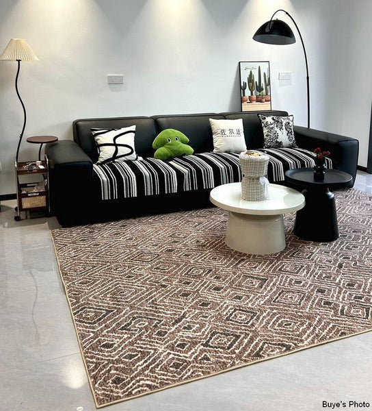 Brown Modern Rug Ideas for Bedroom, Large Modern Rugs for Living Room, Abstract Geometric Modern Rugs, Modern Rugs for Dining Room-Paintingforhome