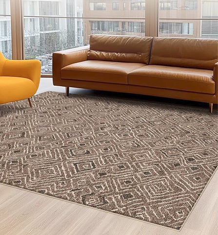 Brown Modern Rug Ideas for Bedroom, Large Modern Rugs for Living Room, Abstract Geometric Modern Rugs, Modern Rugs for Dining Room-Paintingforhome