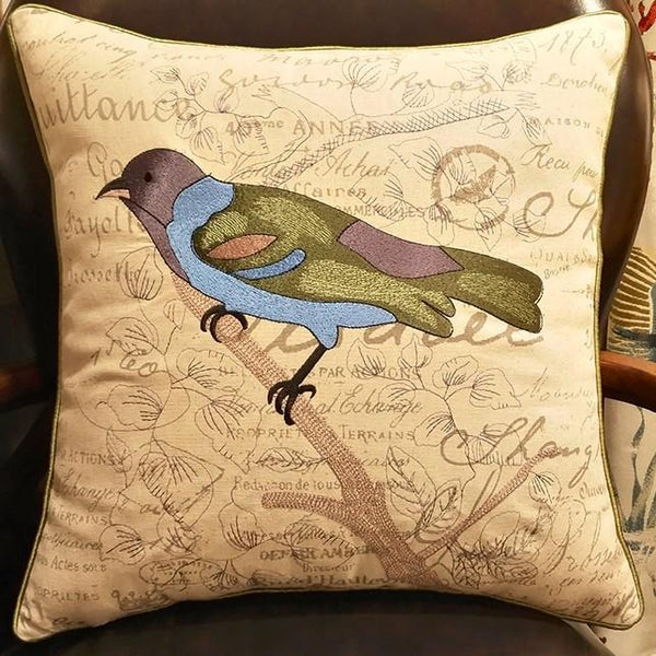 Pillows for Farmhouse, Living Room Throw Pillows, Decorative Sofa Pillows, Bird Throw Pillows, Embroidery Throw Pillows, Rustic Pillows for Couch-Paintingforhome