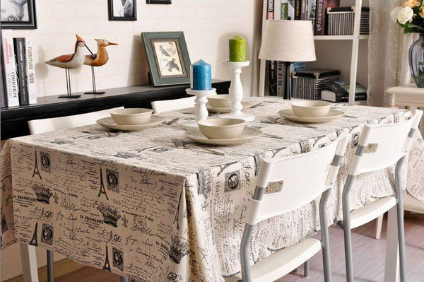 Eiffel Tower Tablecloth, NEWS LETTER Table Cloth, Black and White Linen Wedding Dining Kitchen-Paintingforhome