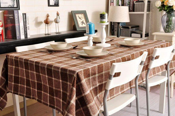 Modern Brown Table Cover for Home Decoration, Brown Checked Linen Tablecloth, Rustic Wedding , Checkerboard Tablecloth-Paintingforhome