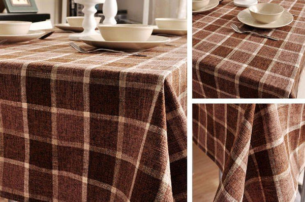 Modern Brown Table Cover for Home Decoration, Brown Checked Linen Tablecloth, Rustic Wedding , Checkerboard Tablecloth-Paintingforhome