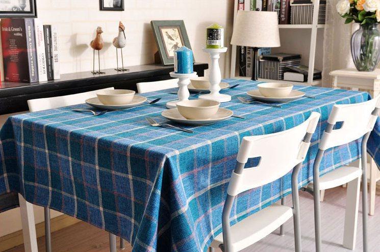 Modern Blue Table Cover, Blue Checked Linen Tablecloth, Rustic Home Decor, Checkerboard Tablecloth for Dining Room Table-Paintingforhome