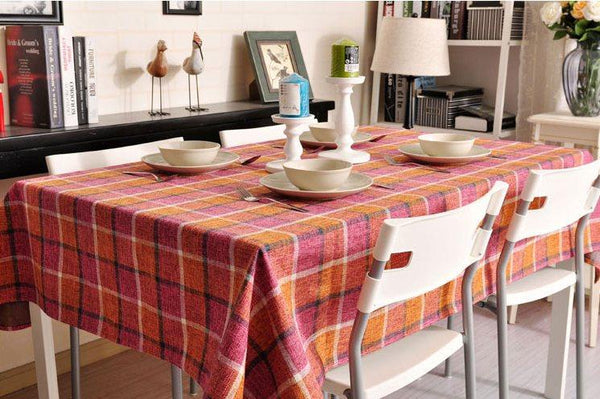Roseo Checked Linen Tablecloth, Rustic Home Decor , Checkerboard Tablecloth, Table Cover-Paintingforhome