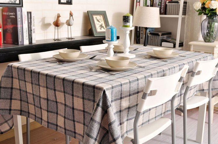 Gray Checked Linen Tablecloth, Checkerboard Tablecloth, Rustic Table Cover, Table Decor-Paintingforhome