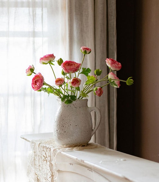 Ranunculus Asiaticus Flowers, Simple Modern Floral Arrangement Ideas for Home Decoration, Spring Artificial Floral for Dining Room, Bedroom Flower Arrangement Ideas-Paintingforhome