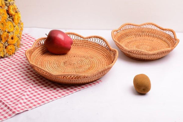 Woven Rattan Basket, Fruit Storage Basket, Woven Round Storage Basket, Storage Baskets for Kitchen-Paintingforhome
