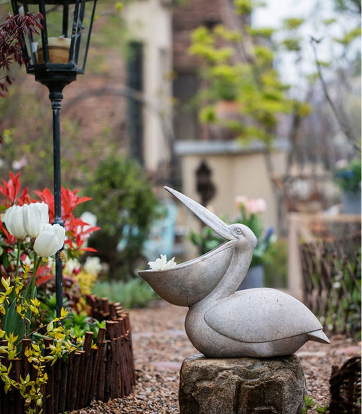 Pelican Statue for Garden, Beautiful Cute Animal Statues, Large Garden Courtyard Ornaments, Unique Modern Garden Bird Sculptures, Creative Villa Outdoor Decor Gardening Ideas-Paintingforhome