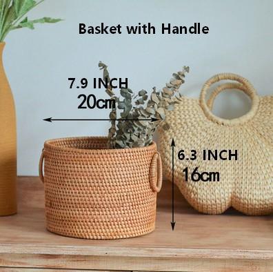Small Rattan Storage Basket, Round Storage Basket, Woven Storage Basket, Kitchen Storage Baskets-Paintingforhome