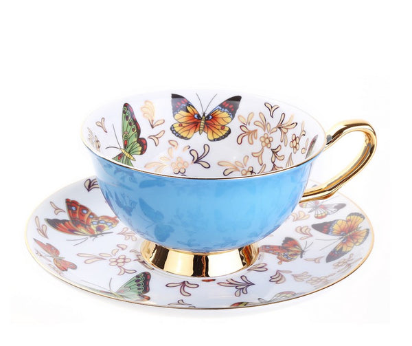 Creative Butterfly Ceramic Coffee Cups, Unique Butterfly Coffee Cups and Saucers, Beautiful British Tea Cups, Creative Bone China Porcelain Tea Cup Set-Paintingforhome