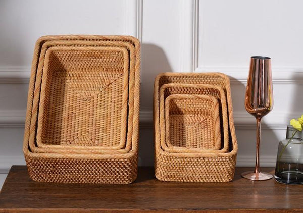 Rectangular Storage Baskets, Storage Baskets for Shelves, Woven Rattan Storage Basket, Kitchen Storage Baskets, Bathroom Storage Baskets-Paintingforhome