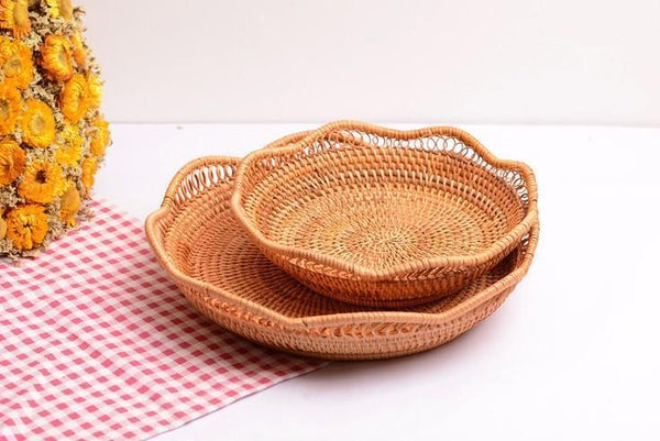 Rattan Storage Basket, Fruit Basket, Woven Round Storage Basket, Kitchen Storage Baskets, Storage Basket for Dining Room-Paintingforhome