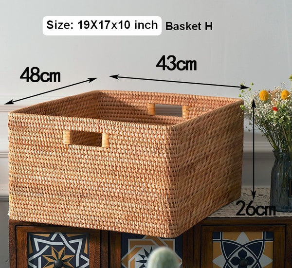 Rectangular Storage Basket with Lid, Rattan Basket, Storage Basket for Shelves, Storage Baskets for Bathroom, Bedroom Storage Baskets-Paintingforhome