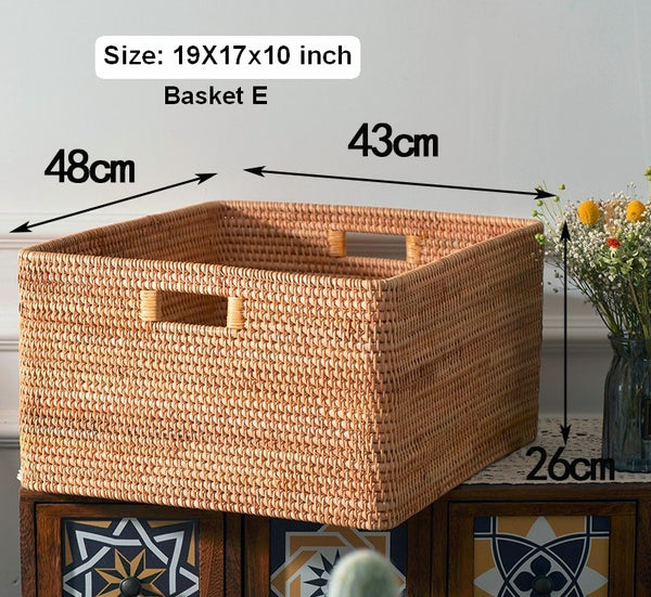Extra Large Rectangular Storage Basket, Large Storage Baskets for Clothes, Woven Rattan Storage Basket for Shelves, Storage Baskets for Kitchen-Paintingforhome