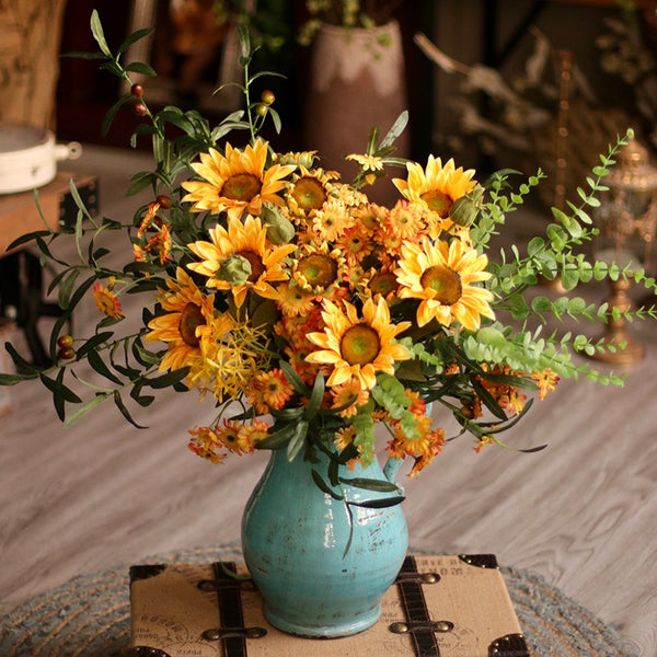 Large Bunch of Yellow Sunflowers, Unique Floral Arrangement for Home Decoration, Table Centerpiece, Real Touch Artificial Flowers for Living Room-Paintingforhome