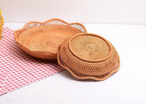 Rattan Storage Basket, Fruit Basket, Woven Round Storage Basket, Kitchen Storage Baskets, Storage Basket for Dining Room-Paintingforhome