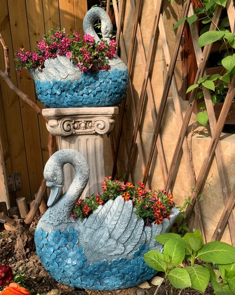 Large Swan Statue for Garden, Swan Flower Pot, Animal Statue for Garden Courtyard Ornament, Villa Outdoor Decor Gardening Ideas-Paintingforhome
