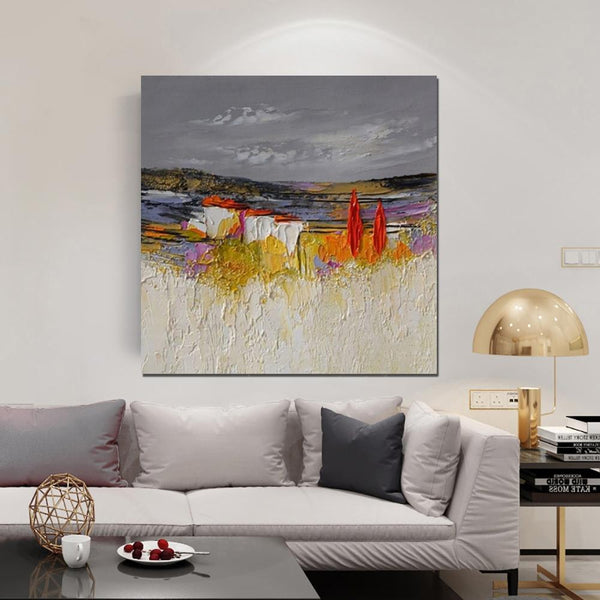 Large Landscape Painting for Bedroom, Abstract Landscape Painting, Heavy Texture Painting, Living Room Wall Art Ideas, Palette Knife Artwork-Paintingforhome