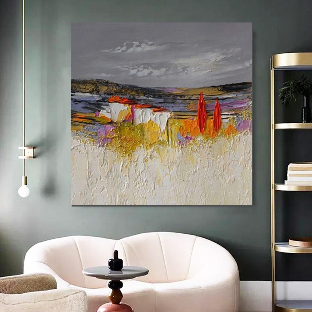 Large Landscape Painting for Bedroom, Abstract Landscape Painting, Heavy Texture Painting, Living Room Wall Art Ideas, Palette Knife Artwork-Paintingforhome