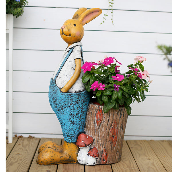 Large Rabbit Statues, Rabbit Flowerpots, Animal Statue for Garden Ornament, Villa Courtyard Decor, Outdoor Decoration, Garden Decor Ideas-Paintingforhome