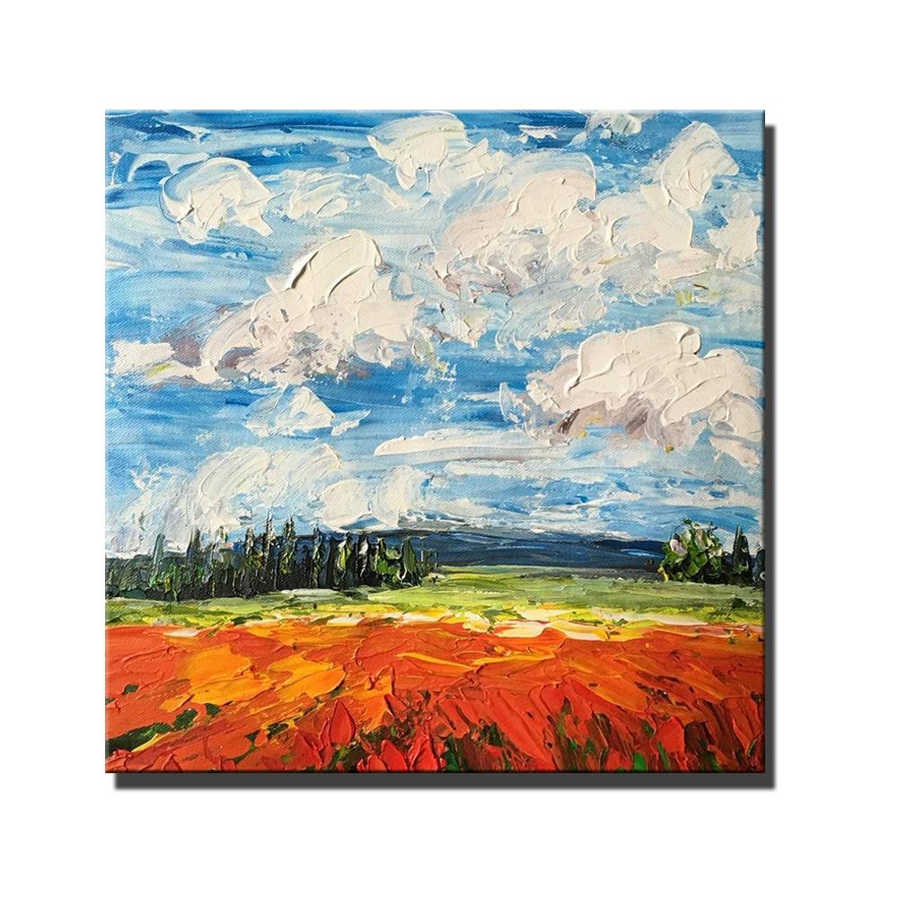 Red Poppy Field and Sky, Abstract Landscape Painting, Landscape Painti ...