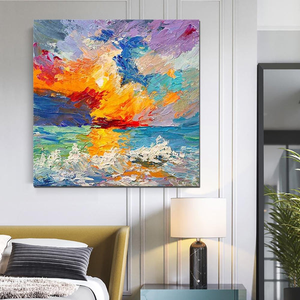 Abstract Landscape Painting, Seascape Sunrise Painting, Large Landscape Painting for Sale, Heavy Texture Art Painting, Landscape Paintings for Living Room-Paintingforhome