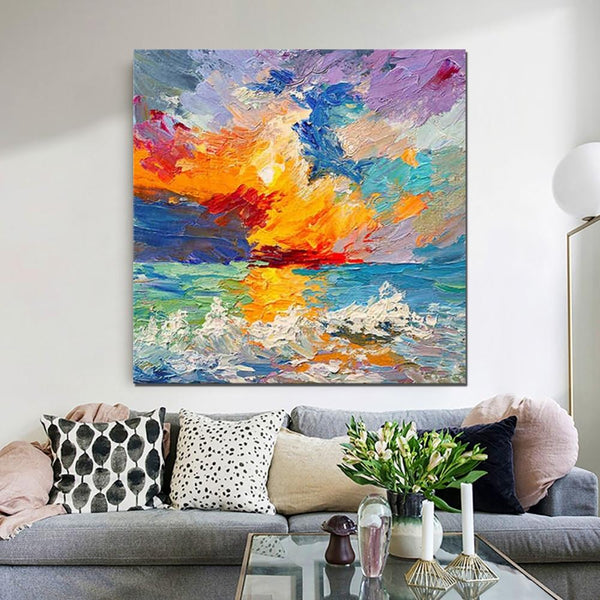 Abstract Landscape Painting, Seascape Sunrise Painting, Large Landscape Painting for Sale, Heavy Texture Art Painting, Landscape Paintings for Living Room-Paintingforhome