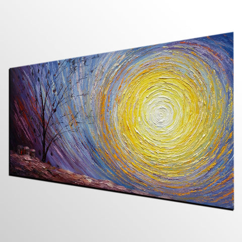 Tree Landscape Painting, Large Canvas Wall Art, Custom Modern Artwork, Heavy Texture Painting, Oil Painting-Paintingforhome