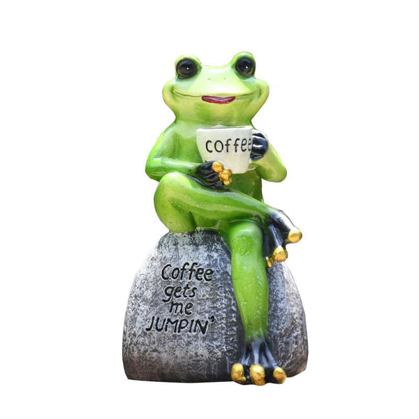 Frog Drinking Coffee Statue for Garden, Animal Statue for Garden Courtyard Ornament, Villa Outdoor Decor Gardening Ideas-Paintingforhome