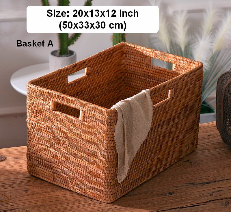 Large Laundry Storage Basket for Clothes, Rectangular Storage Basket, Rattan Baskets, Storage Baskets for Bedroom, Storage Baskets for Shelves-Paintingforhome