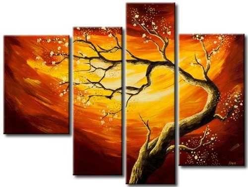 4 Piece Canvas Paintings, Tree Paintings, Moon and Tree Painting, Buy Art  Online, Large Painting for Sale, Living Room Acrylic Paintings