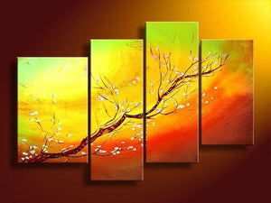 Branch of Plum Tree Flower, 4 Piece Canvas Art, Painting for Sale, Bedroom Canvas Painting-Paintingforhome