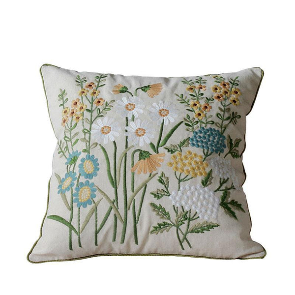 Flower Decorative Throw Pillows, Decorative Pillows for Sofa, Embroider Flower Cotton and linen Pillow Cover, Farmhouse Decorative Pillows-Paintingforhome