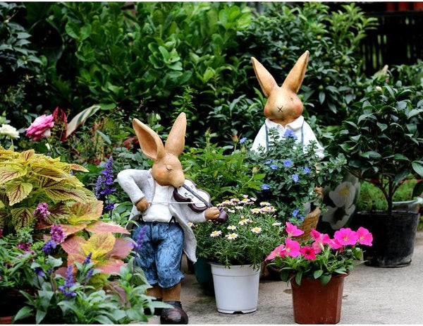 Garden Courtyard Ornament, Large Rabbit Statue for Garden, Bunny Flower Pot, Villa Outdoor Decor Gardening Ideas, House Warming Gift-Paintingforhome