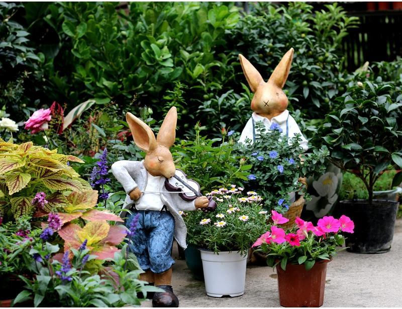 Large Rabbit Statue for Garden, Bunny Flower Pot, Garden Courtyard Orn ...