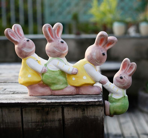 Lovely Rabbits Statues, Cute Rabbits in the Garden, Animal Resin Statue for Garden Ornament, Outdoor Decoration Ideas, Garden Ideas-Paintingforhome