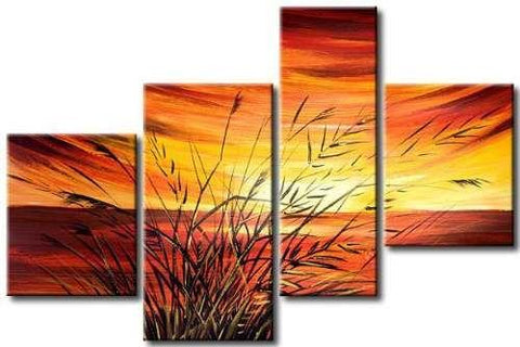 Sunset by the Lake, 4 Piece Canvas Art, Painting for Sale, Bedroom Canvas Painting-Paintingforhome