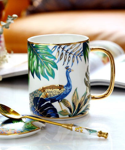 Peacock Porcelain Cups, Large Capacity Jungle Animal Porcelain Mugs, Unique Ceramic Mugs in Gift Box, Creative Ceramic Mugs for Office-Paintingforhome