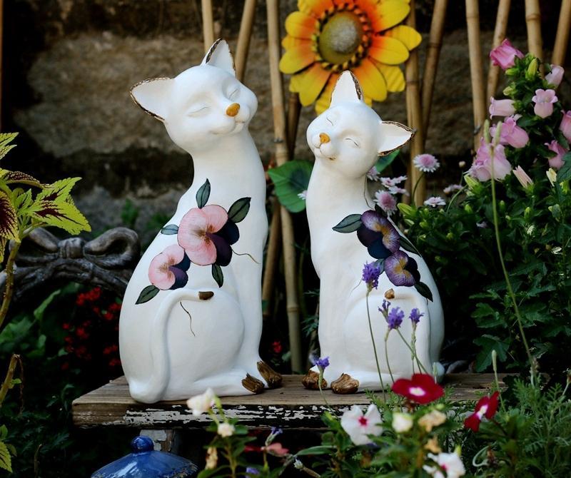 Décoration de Jardin Chat 3pcs,Cat Yard Art Jardin Statues