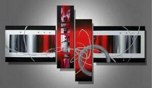 Red Abstract Acrylic Art, Simple Modern Art, Large Painting for Living Room, Large Canvas Art Painting, 4 Piece Wall Art, Buy Painting Online-Paintingforhome
