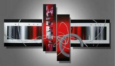 Red Abstract Acrylic Art, Simple Modern Art, Large Painting for Living Room, Large Canvas Art Painting, 4 Piece Wall Art, Buy Painting Online-Paintingforhome