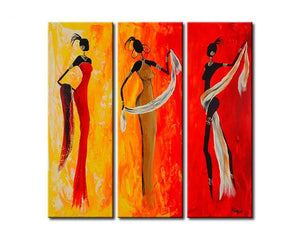 African Girls, 3 Piece Wall Painting, African Acrylic Paintings, African Woman Painting, Wall Art Paintings-Paintingforhome