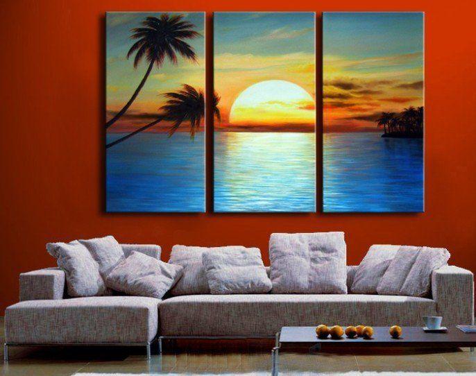 Landscape Painting, Sunrise Painting, 3 Piece Painting, Acrylic Painting on Canvas, Wall Art Paintings-Paintingforhome