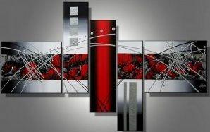 Red and Black Canvas Painting, Abstract Painting, Huge Wall Art, Acrylic Art, 5 Piece Wall Painting-Paintingforhome