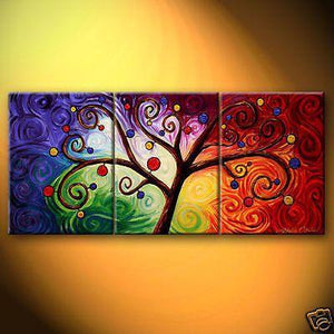 Large Canvas Painting, 3 Piece Canvas Art, Tree of Life Painting, Hand Painted Canvas Art, Acrylic Painting on Canvas-Paintingforhome