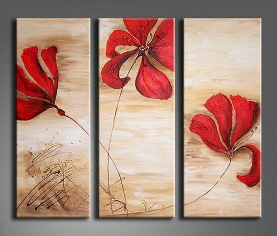 Acrylic Flower Paintings, Acrylic Wall Art Painting, Red Flower Painting, Modern Contemporary Paintings-Paintingforhome